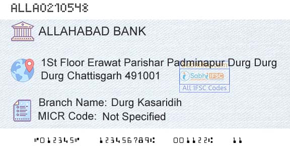 Allahabad Bank Durg KasaridihBranch 