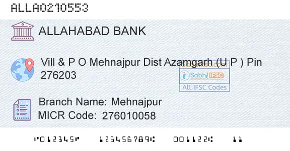Allahabad Bank MehnajpurBranch 