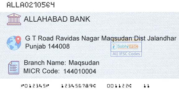 Allahabad Bank MaqsudanBranch 