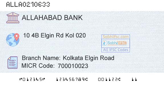 Allahabad Bank Kolkata Elgin RoadBranch 