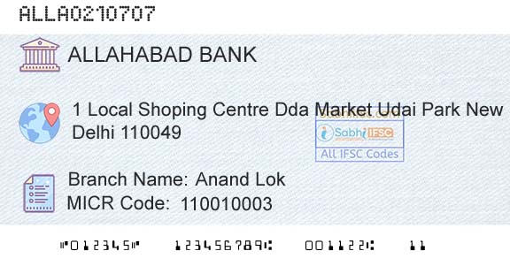 Allahabad Bank Anand LokBranch 