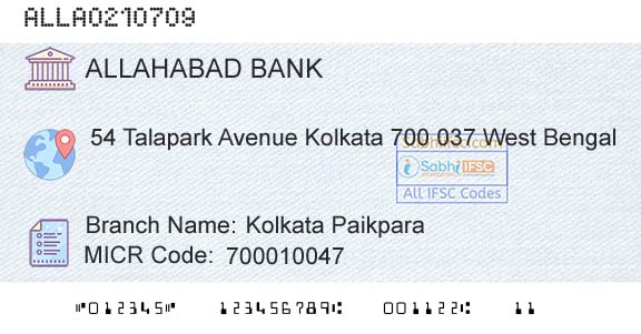 Allahabad Bank Kolkata PaikparaBranch 