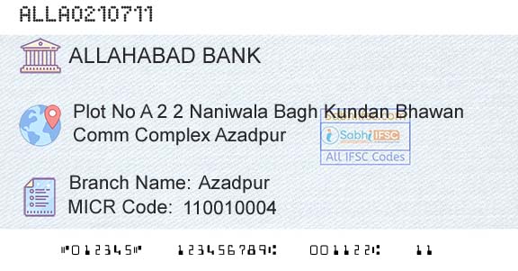 Allahabad Bank AzadpurBranch 