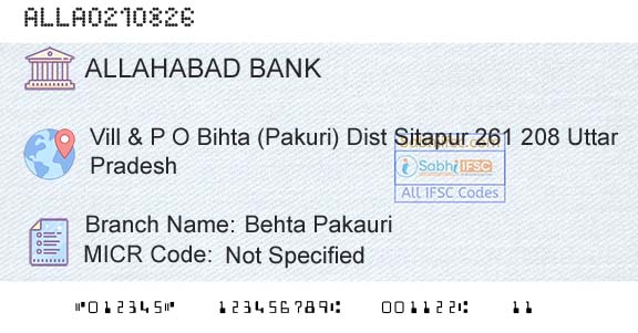 Allahabad Bank Behta PakauriBranch 