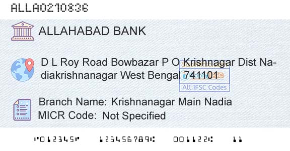 Allahabad Bank Krishnanagar Main Nadia Branch 