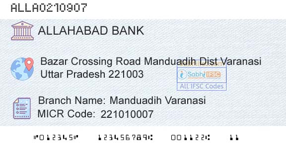 Allahabad Bank Manduadih VaranasiBranch 