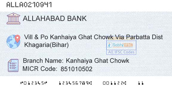 Allahabad Bank Kanhaiya Ghat ChowkBranch 