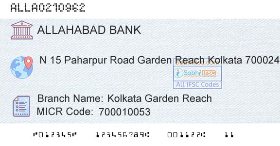 Allahabad Bank Kolkata Garden ReachBranch 