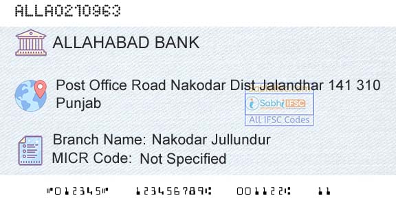 Allahabad Bank Nakodar JullundurBranch 