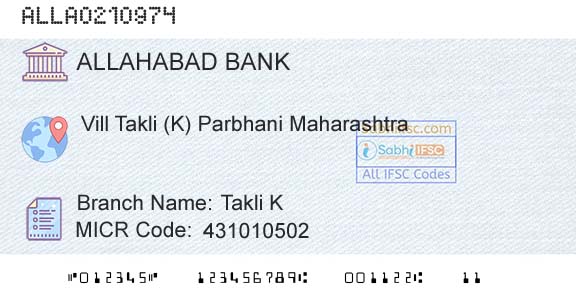 Allahabad Bank Takli K Branch 