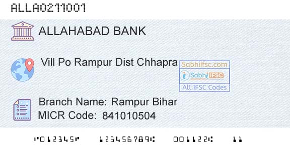 Allahabad Bank Rampur Bihar Branch 