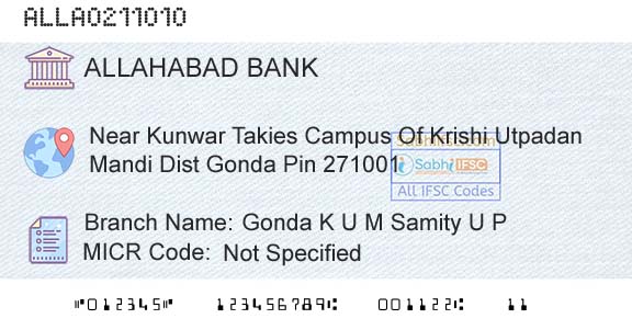 Allahabad Bank Gonda K U M Samity U P Branch 