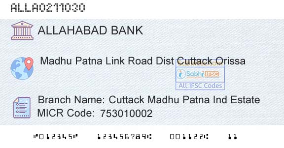 Allahabad Bank Cuttack Madhu Patna Ind EstateBranch 