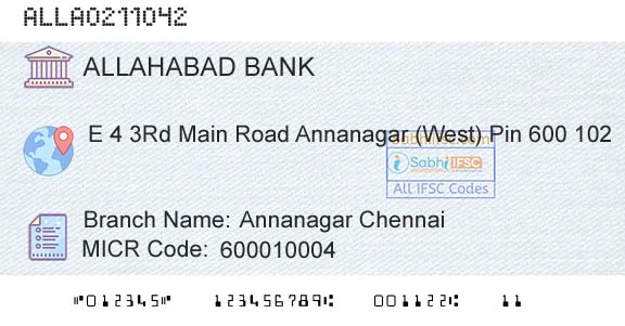 Allahabad Bank Annanagar ChennaiBranch 