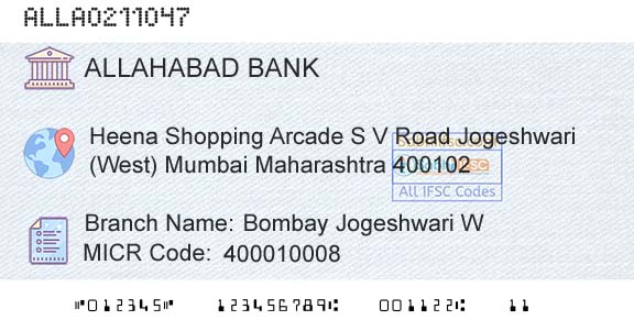 Allahabad Bank Bombay Jogeshwari W Branch 