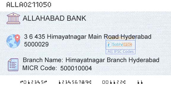 Allahabad Bank Himayatnagar Branch HyderabadBranch 
