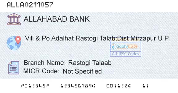Allahabad Bank Rastogi TalaabBranch 