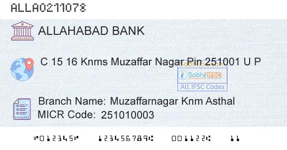 Allahabad Bank Muzaffarnagar Knm AsthalBranch 