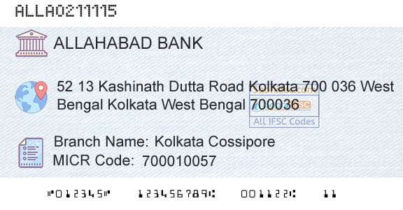 Allahabad Bank Kolkata CossiporeBranch 