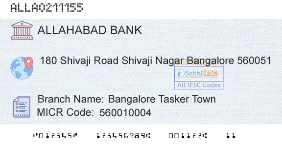 Allahabad Bank Bangalore Tasker TownBranch 