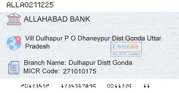 Allahabad Bank Dulhapur Distt Gonda Branch 