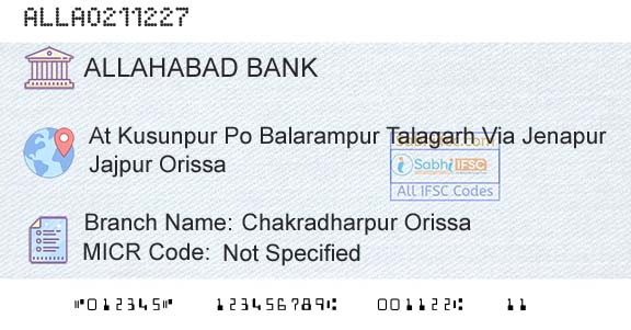 Allahabad Bank Chakradharpur OrissaBranch 