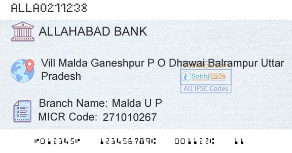 Allahabad Bank Malda U P Branch 