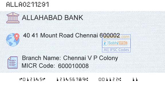 Allahabad Bank Chennai V P ColonyBranch 