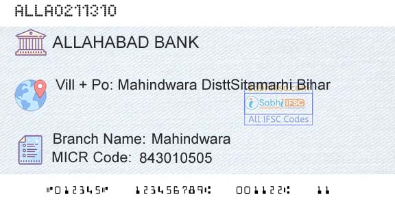 Allahabad Bank MahindwaraBranch 