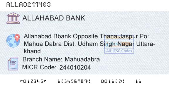 Allahabad Bank MahuadabraBranch 
