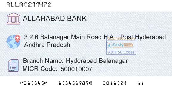 Allahabad Bank Hyderabad BalanagarBranch 