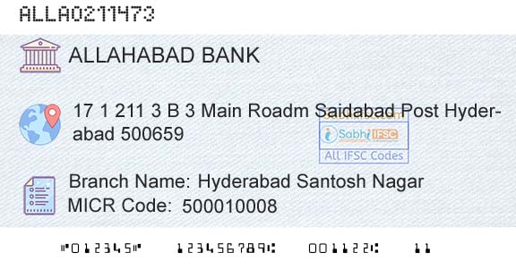 Allahabad Bank Hyderabad Santosh NagarBranch 