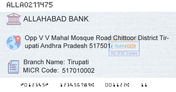 Allahabad Bank TirupatiBranch 