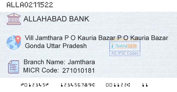 Allahabad Bank JamtharaBranch 