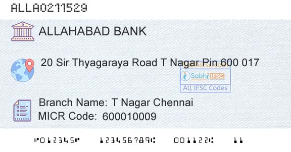 Allahabad Bank T Nagar ChennaiBranch 