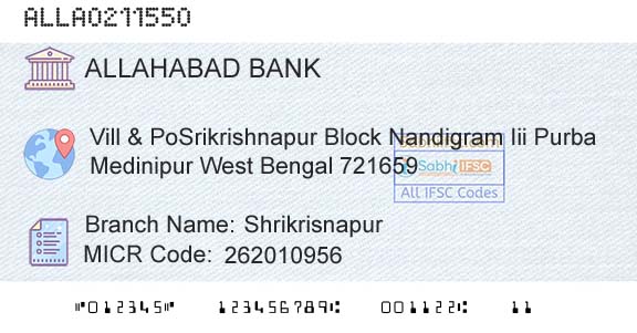 Allahabad Bank ShrikrisnapurBranch 