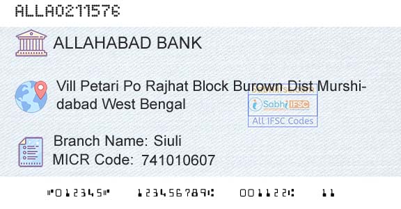 Allahabad Bank SiuliBranch 