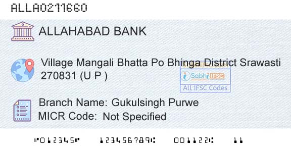 Allahabad Bank Gukulsingh PurweBranch 