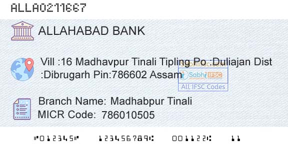 Allahabad Bank Madhabpur TinaliBranch 
