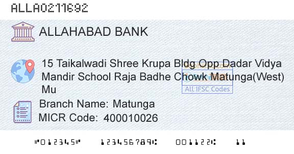 Allahabad Bank MatungaBranch 