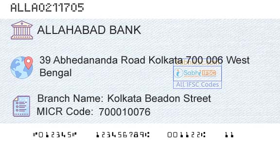 Allahabad Bank Kolkata Beadon StreetBranch 