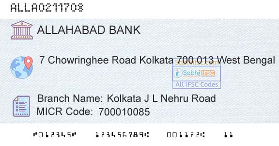 Allahabad Bank Kolkata J L Nehru RoadBranch 