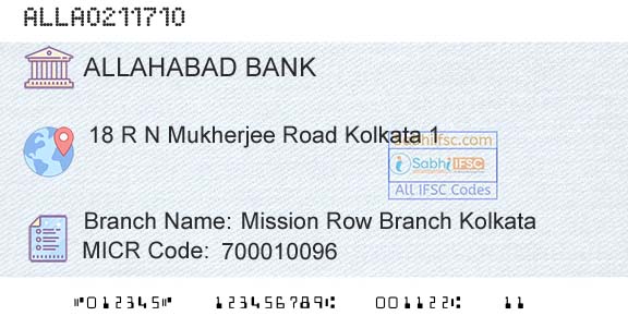 Allahabad Bank Mission Row Branch KolkataBranch 