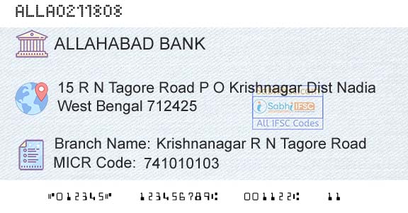 Allahabad Bank Krishnanagar R N Tagore RoadBranch 