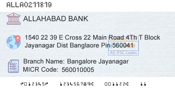 Allahabad Bank Bangalore JayanagarBranch 