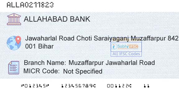 Allahabad Bank Muzaffarpur Jawaharlal RoadBranch 