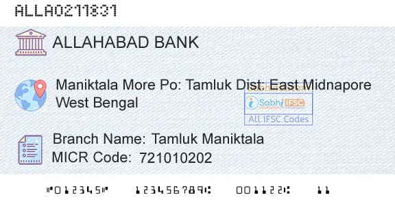 Allahabad Bank Tamluk Maniktala Branch 