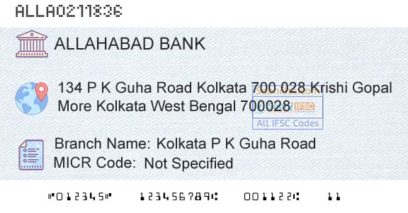 Allahabad Bank Kolkata P K Guha RoadBranch 