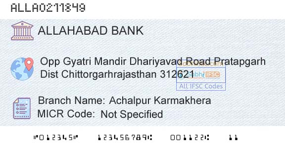 Allahabad Bank Achalpur Karmakhera Branch 