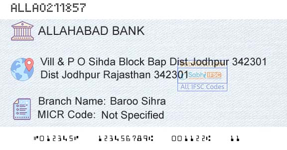 Allahabad Bank Baroo Sihra Branch 